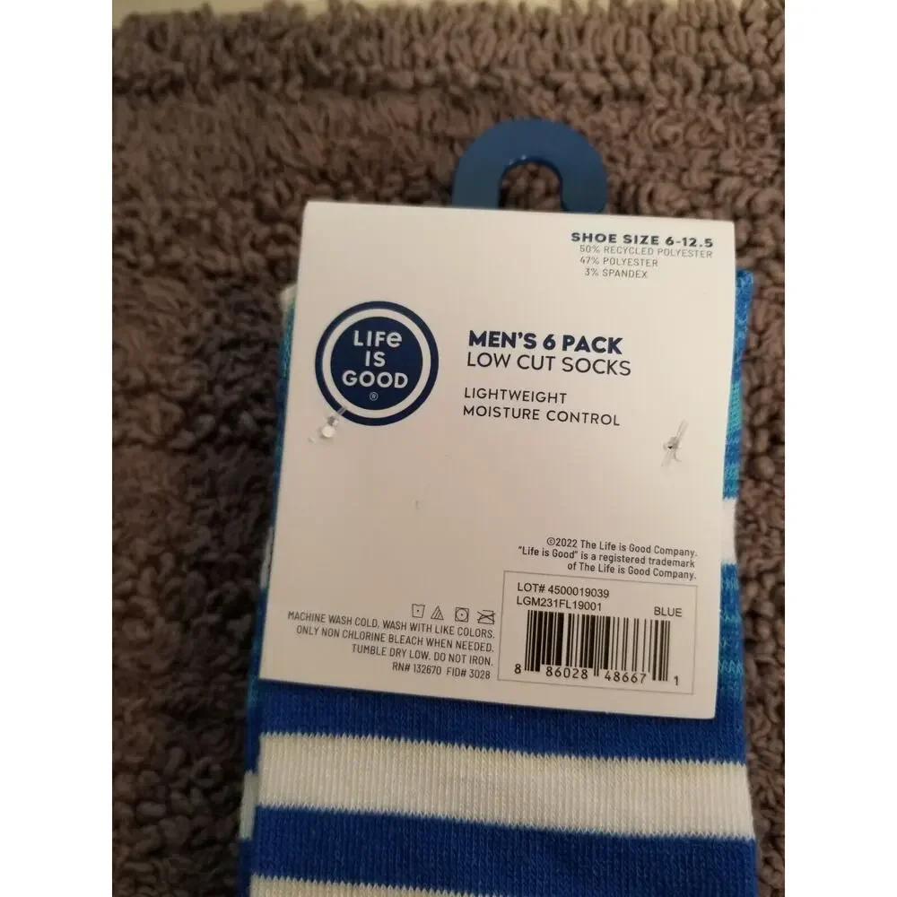 Life is Good Mens‎ 6 Pack Low Cut Socks (Gator) Multi Colors Sz 6-12.5